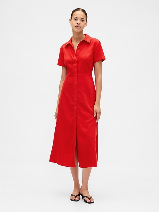 midi-hemdkleid aus leinenmischung
