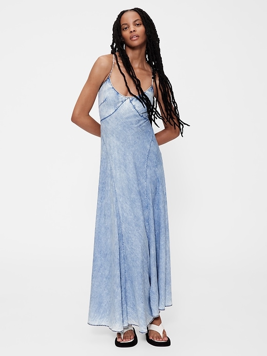 gapstudio drapiertes jeans-maxikleid