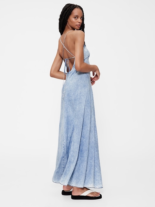 gapstudio drapiertes jeans-maxikleid