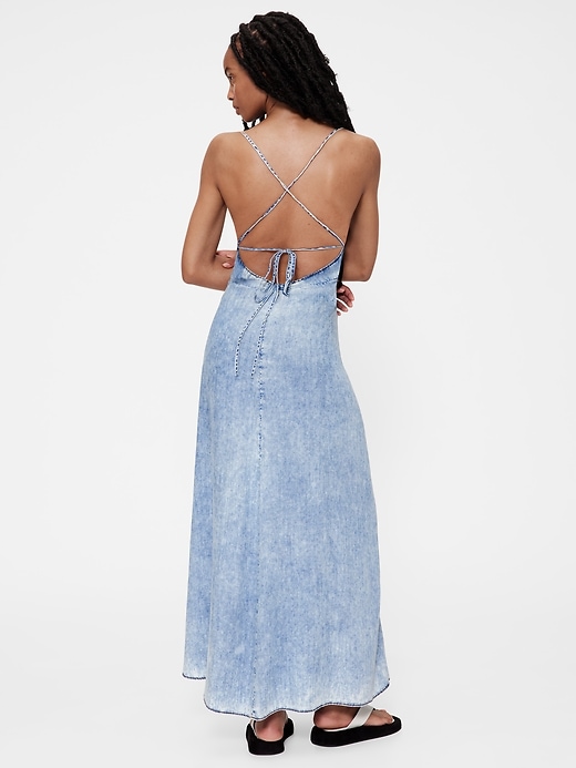 gapstudio drapiertes jeans-maxikleid