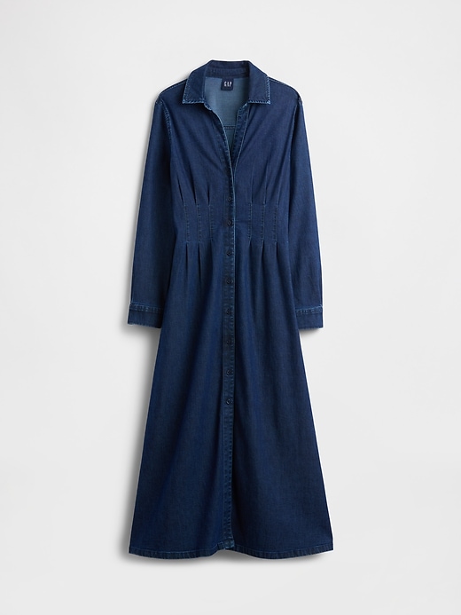 maxikleid aus denim mit abnähern und knopfleiste