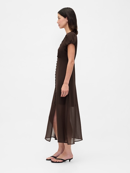 maxikleid mit v-ausschnitt und spitzenbesatz