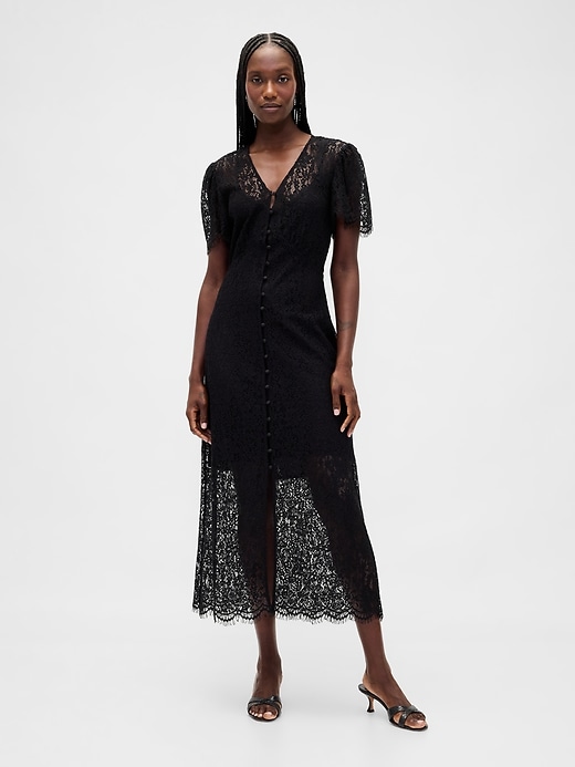 midikleid aus spitze mit v-ausschnitt