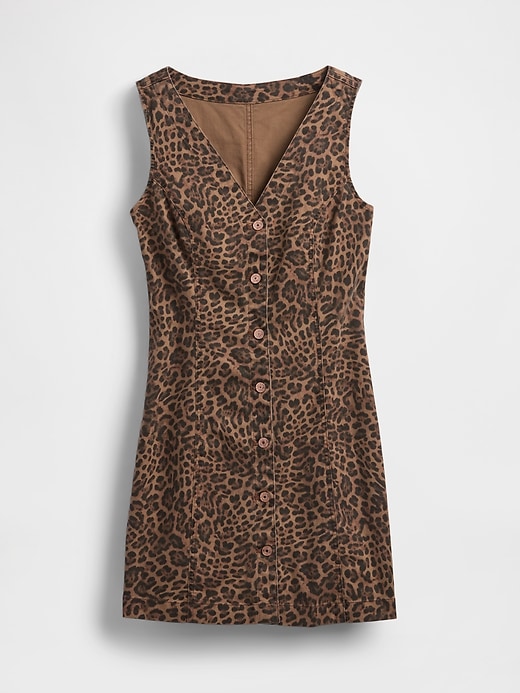 minikleid aus jeansstoff mit leopardenmuster und v-ausschnitt