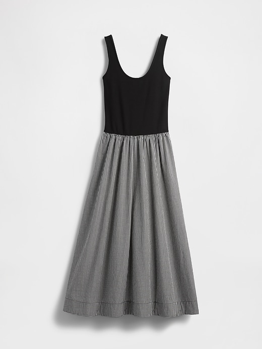 maxikleid aus verschiedenen materialien mit tiefer taille