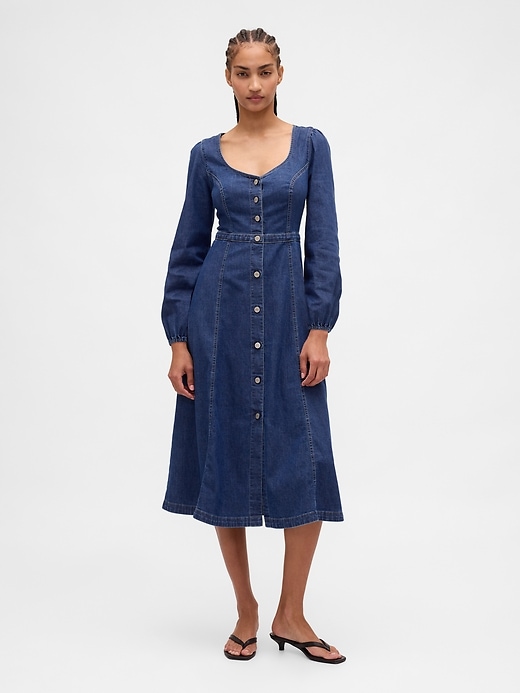 jeans-midikleid mit herzausschnitt