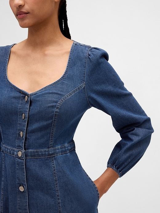 jeans-midikleid mit herzausschnitt