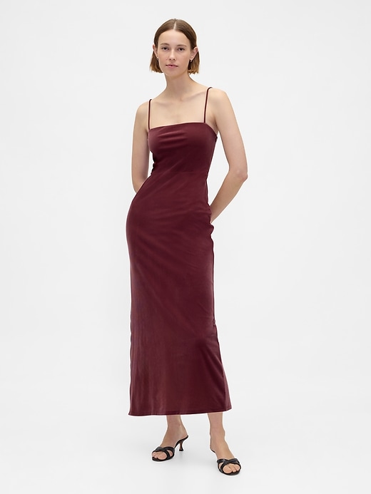 samt-maxikleid mit eckigem ausschnitt