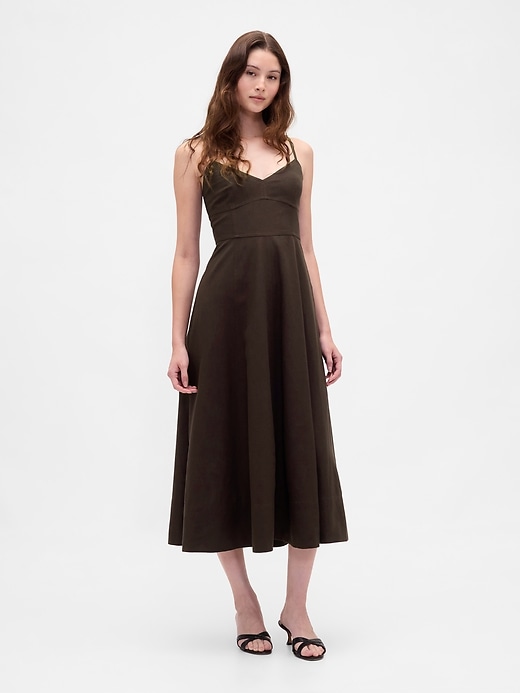 midikleid aus leinenmischgewebe mit korsettnaht