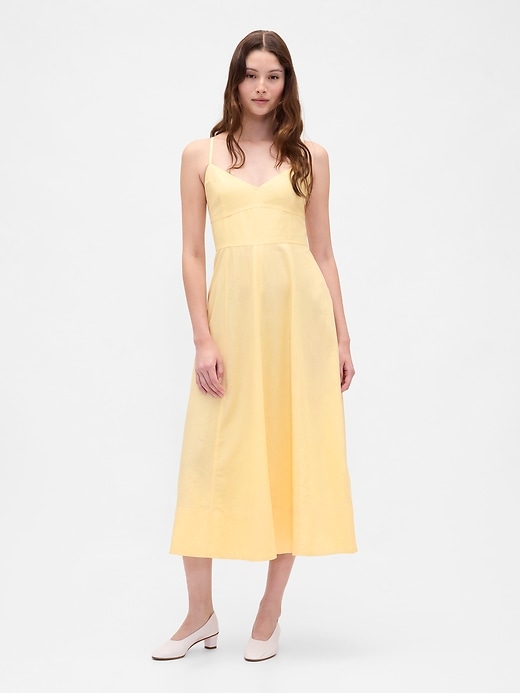 midikleid aus leinenmischgewebe mit korsettnaht