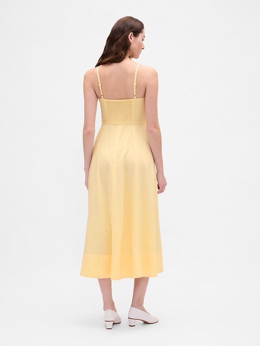 midikleid aus leinenmischgewebe mit korsettnaht