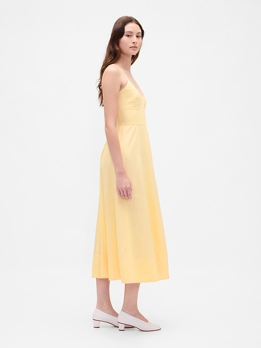 midikleid aus leinenmischgewebe mit korsettnaht