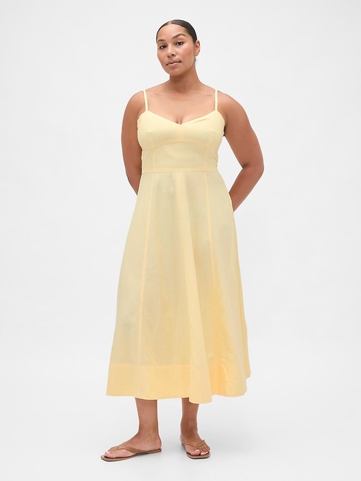 midikleid aus leinenmischgewebe mit korsettnaht