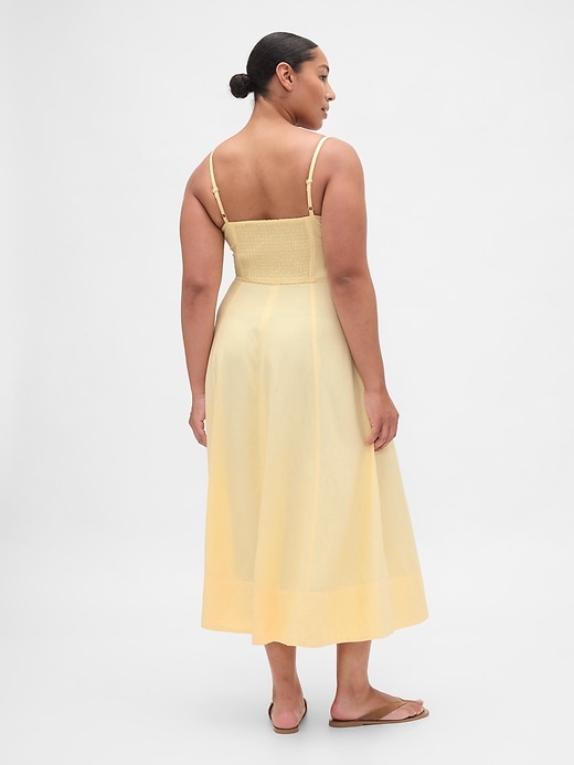 midikleid aus leinenmischgewebe mit korsettnaht