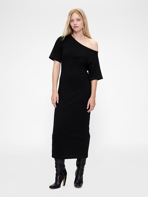 gapstudio jersey-midikleid mit schulterfreiem ausschnitt