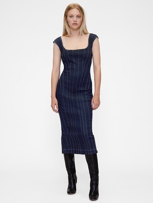 gapstudio midikleid aus denim mit ziernähten und kurzen Ärmeln