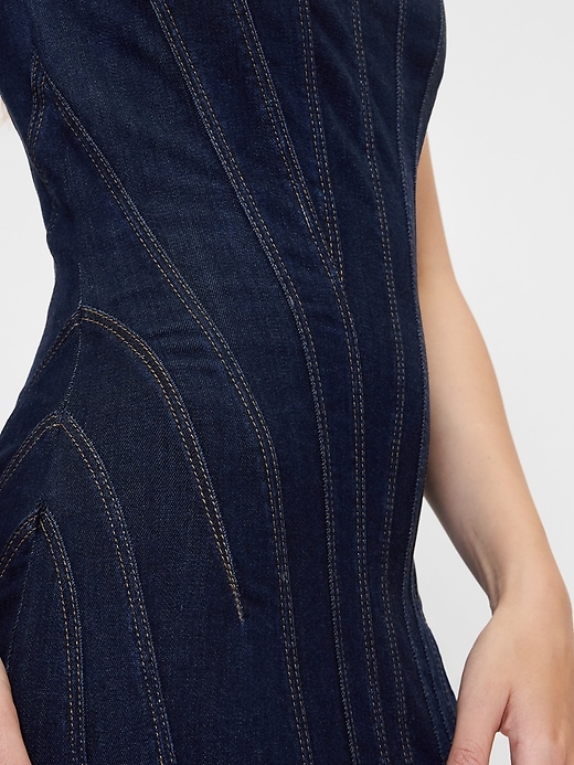 gapstudio midikleid aus denim mit ziernähten und kurzen Ärmeln