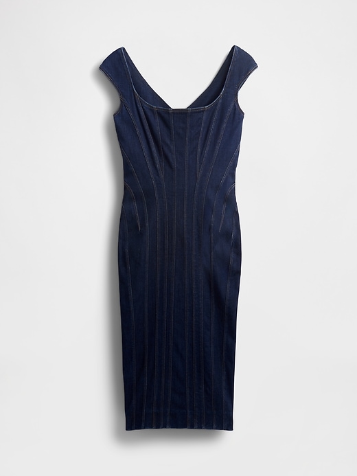 gapstudio midikleid aus denim mit ziernähten und kurzen Ärmeln