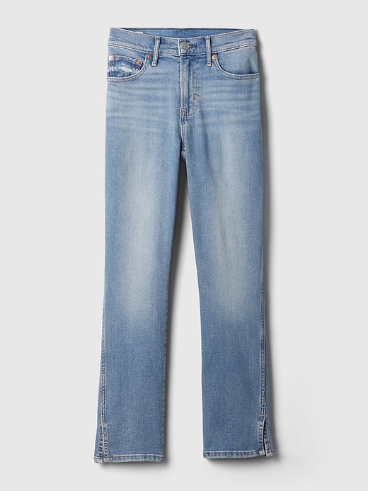 vintage slim jeans mit mittelhohem bund und schlitz-hem