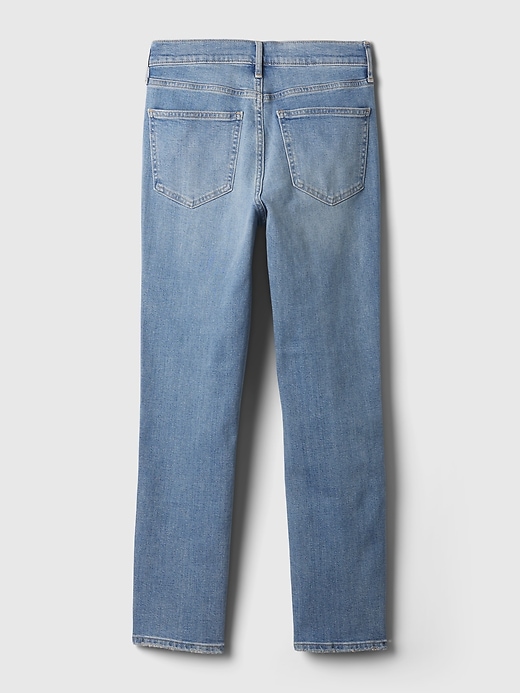 vintage slim jeans mit mittelhohem bund und schlitz-hem