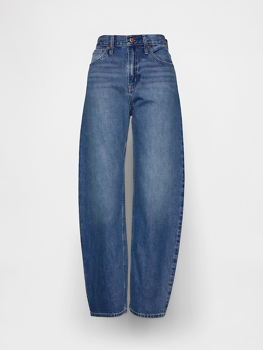 high rise barrel jeans