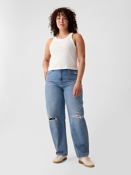 high rise barrel jeans