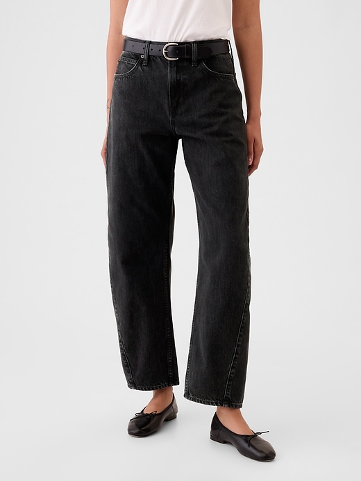 high rise barrel jeans