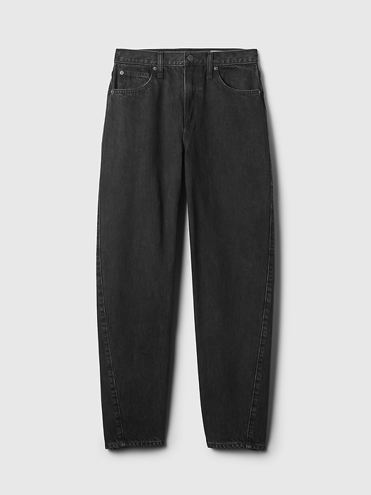 high rise barrel jeans