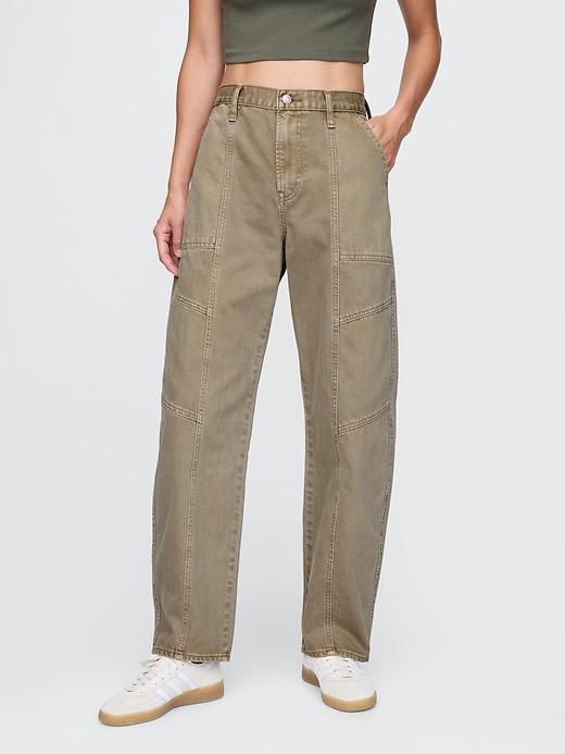 high rise barrel jeans