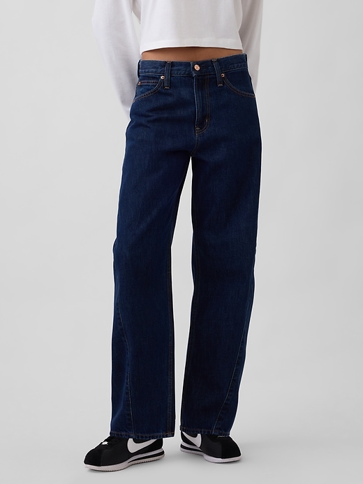 high rise barrel jeans