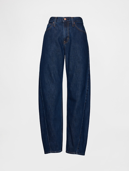 high rise barrel jeans