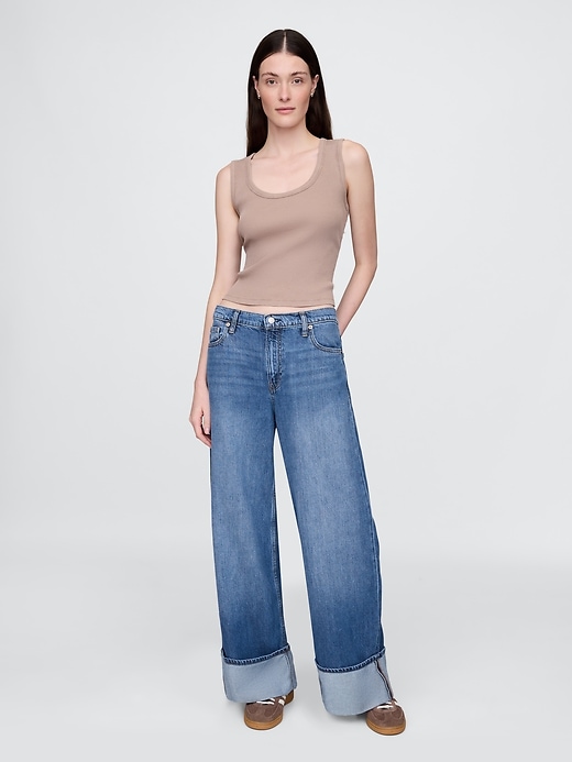 ultraweiche mittelhoch geschnittene baggy-jeans mit bündchen und umschlag