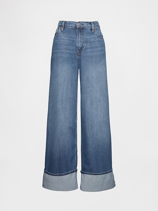 ultraweiche mittelhoch geschnittene baggy-jeans mit bündchen und umschlag