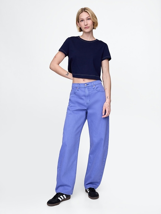 high rise barrel jeans