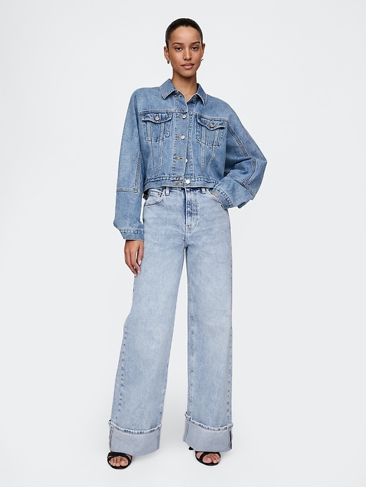 high rise stride jeans mit umgeschlagenem weitem bein