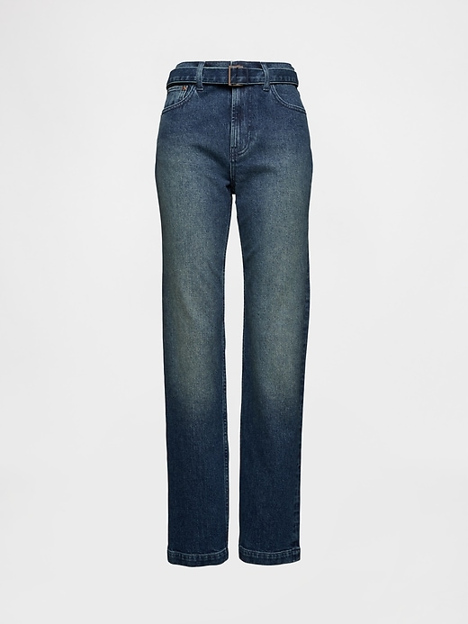 hochgeschnittene taillierte slim-straight-jeans im 90er-jahre-stil