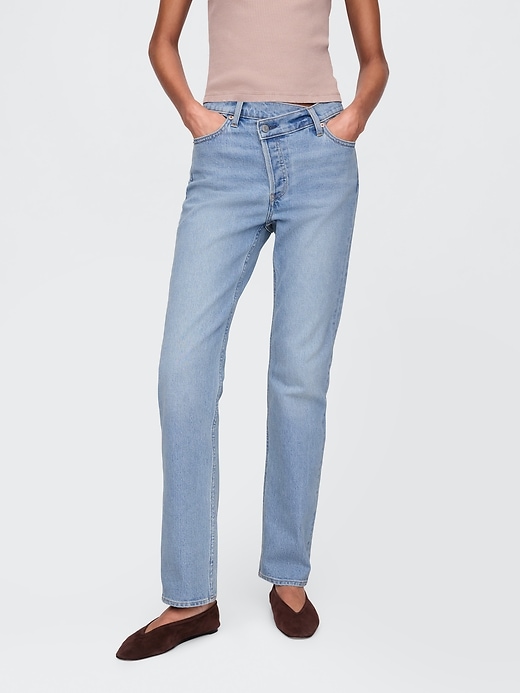 high rise crossover 90s slim straight jeans