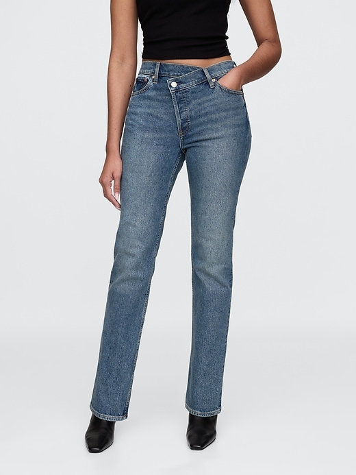 high rise crossover 90s slim straight jeans