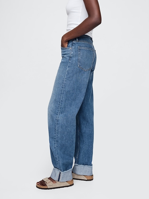 high rise cuffed barrel jeans