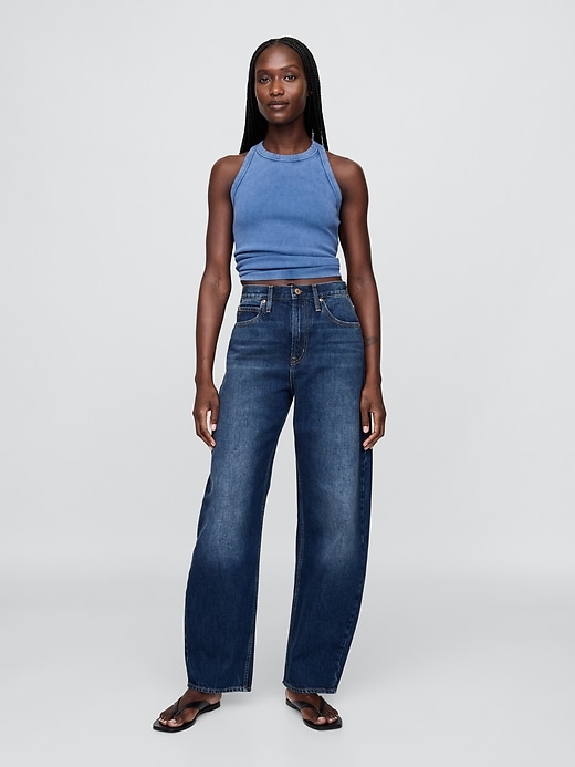 high rise barrel jeans