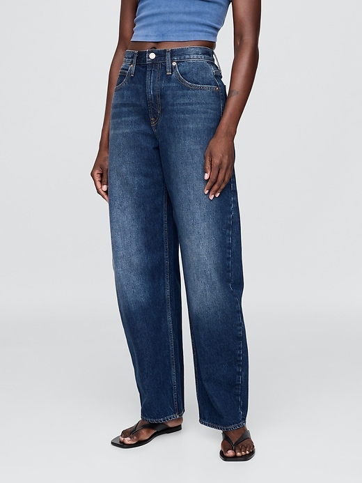 high rise barrel jeans