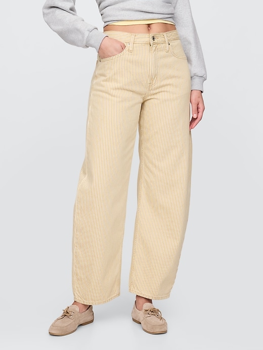 high rise khaki stripe barrel jeans