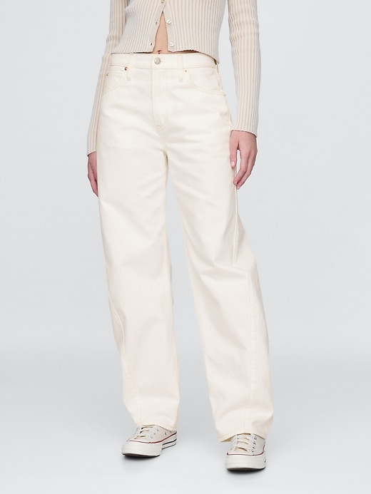 high rise barrel jeans