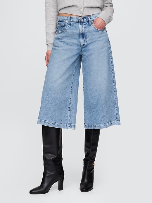 high rise denim culotte jeans