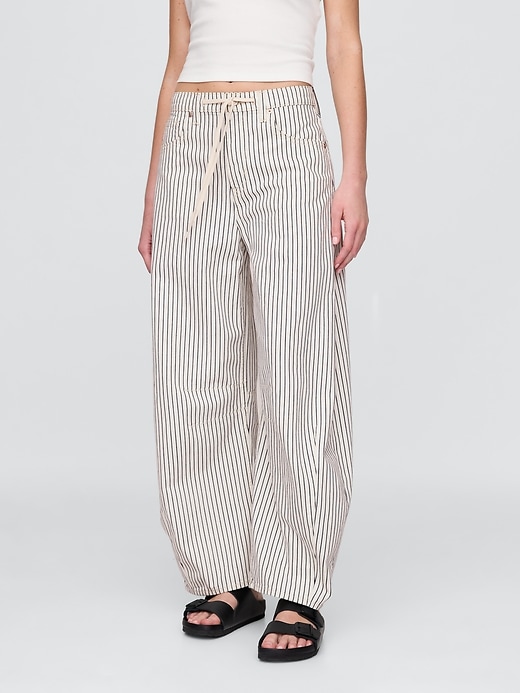 high rise denim stripe horseshoe jeans