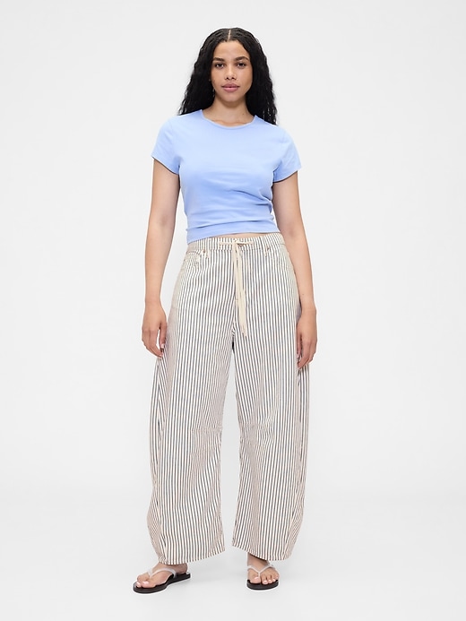 high rise denim stripe horseshoe jeans