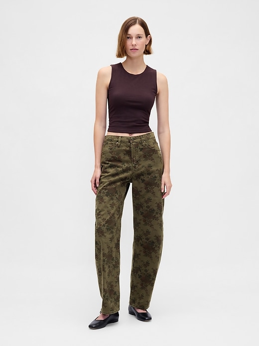 high rise barrel jeans