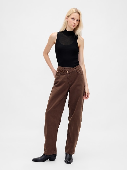 high rise ultrasoft crossover barrel jeans