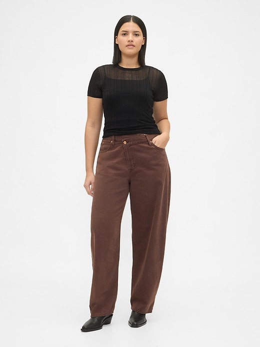 high rise ultrasoft crossover barrel jeans