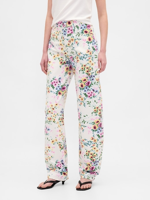 high rise floral barrel jeans